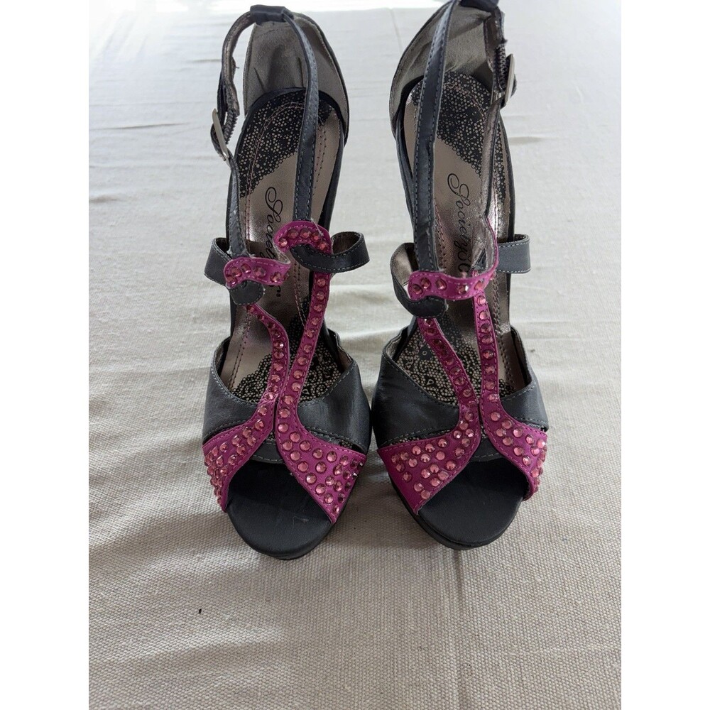 Society 86 Gray and Pink Rhinestone Stiletos - Size 7
